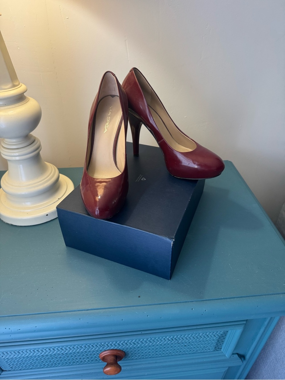 Via Spiga Wine Patent Leather High Heel Pumps